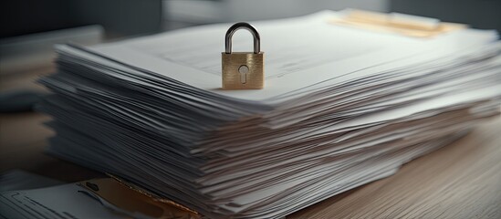Stack of documents secured with a lock
