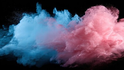 Abstract explosion of vibrant blue and pink powder on black background