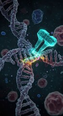 Digital Illustration of Gene Editing Technology Using Crispr Cas9 in Molecular Biology