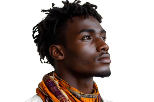 Profile portrait of young African man isolated on white background