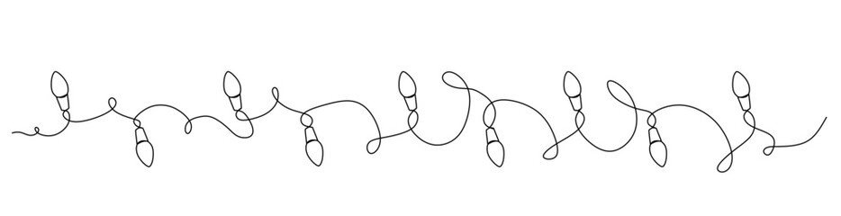 Festoon, garland with bulbs drawing with one editable continuous line. Festive, Christmas garland in simple linear style.