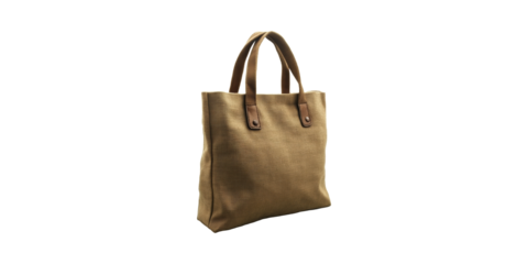 Eco-Friendly Jute Tote Bag With Leather Handles. Sustainable Fashion And Reusable Shopping Accessory Isolated On Transparent Background