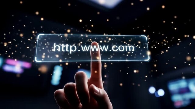 Finger Touching Digital Network Interface with Glowing Particles