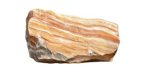 Large Sandstone Rock With Layered Striations. Geological Formation And Natural Texture Isolated On Transparent Background