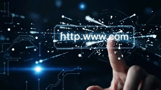 Fingertip Activating Digital Interface Showing Website Address Futuristic Network Glow