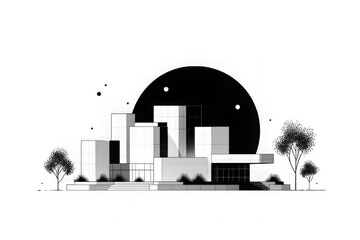 Naklejka premium Architectural building with trees isolated on transparent background