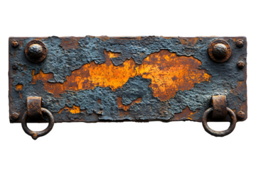 Vintage metal sheet banner with rust isolated on white background