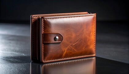 Leather Wallet on Reflective Surface Close-up
