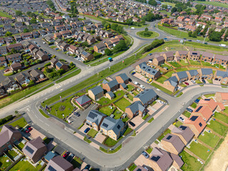 New build housing estate in NE England with integrated solar panels on the roofs
