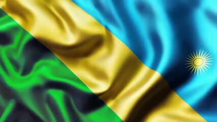 A vibrant silk flag of Rwanda gracefully waves, showcasing the colors of blue, yellow, and green, symbolizing the nation’s pride on independence day.