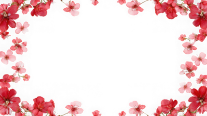 Floral frame with pink blossoms isolated on transparent background