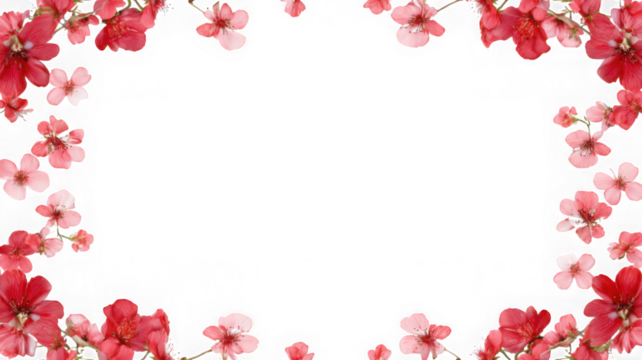 Floral frame with pink blossoms isolated on transparent background - Powered by Adobe