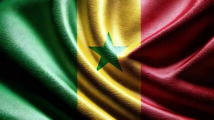 The silk flag of Senegal displays striking colors of green, yellow, and red, symbolizing national pride during Independence Day celebrations.