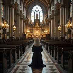 nuns, prayer, cathedral, AI Generative