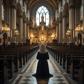 nuns, prayer, cathedral, AI Generative