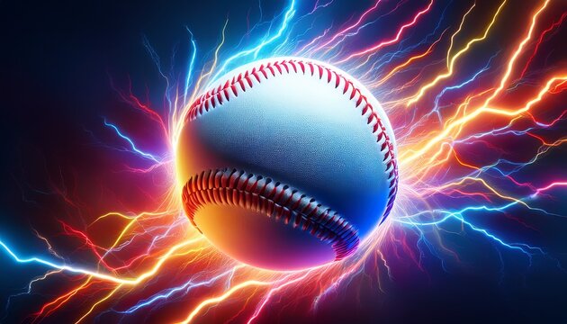 baseball surrounded by glowing neon lightning a fusion of sport and electrifying energy