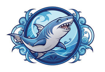 Fototapeta premium Aggressive Shark Leaping From Ocean Waves Vector Illustration for Clipart Design