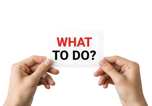 Hand holding a "WHAT TO DO" banner transparent background