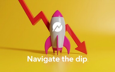 Rocket navigating downward trend spaceship arrow