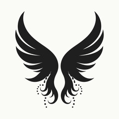 Abstract Black and Gray Angel Wings with Star in Center Design