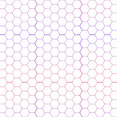 Modern seamless hexagonal grid pattern with a vibrant pink to purple gradient fading from bottom to top on a white background, ideal for tech and design.