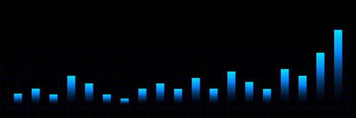 Stock Market Graph with Blue Bar Chart on Dark Background. Abstract Business and Finance Banner. Wallpaper. Vector Illustration