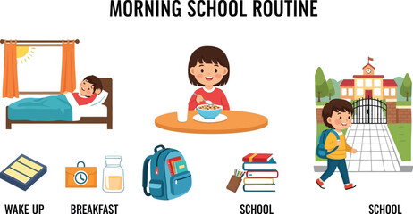Morning school routine for kids back to school preparation daily activities for children going to school