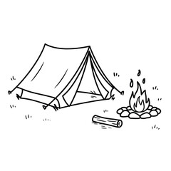 Simple hand drawn camping tent and campfire scene © ariyan