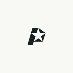 Italic Letter P Pentagonal Star Monogram with white background. 