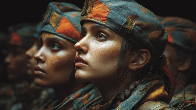 Diverse troops in military training demonstrate focus and determination during intense preparation exercises