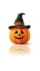 Bright orange pumpkin with hat brings festive cheer for Halloween celebrations at a cozy home setting