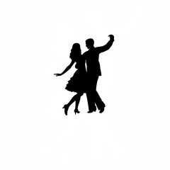 Couple Dancing Indoors Silhouette on white background