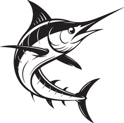 Dynamic marlin leaping out of water silhouette