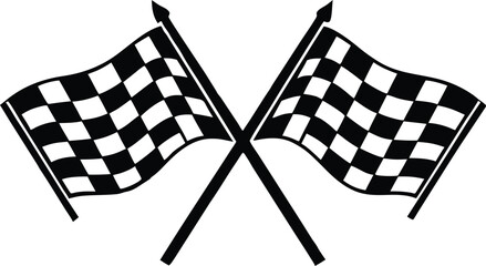   Two crossed checkered flag silhouette, racing flags vector, crossed flag icon, start and finish flags, race symbol illustration