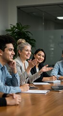 Diverse Group of Business Professionals Engaged in Meeting in Modern Conference Room