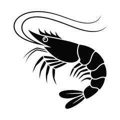 Stylized black silhouette of a shrimp