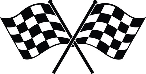   Two crossed checkered flag silhouette, racing flags vector, crossed flag icon, start and finish flags, race symbol illustration