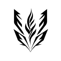 Tribal Flame Vector – Abstract Symmetrical Fire Design in Black and White