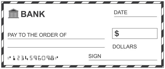 Bank check, vector blank money cheque, checkbook template with guilloche pattern and fields. Currency payment coupon, money check background