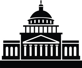 Capitol building silhouette, Washington skyline vector, government architecture icon, political landmark graphic
