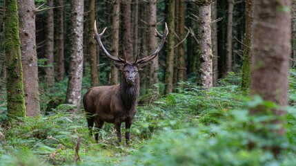 Majestic stag in a dense forest