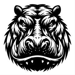 Majestic Hippopotamus Head An Intricate Vector Illustration of African Wildlife