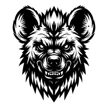 Tribal Hyena Head Vector &ndash; Fierce Symmetrical Animal Design in Black and White