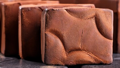 close up view of textured square fired clay blocks