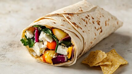 Freshly Rolled Wrap with Vegetables and Feta Cheese