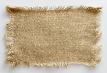 Frayed burlap rectangle against white