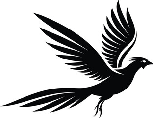 Flying pheasant silhouettes, rooster bird vector, ring-necked illustration, wildlife silhouette design