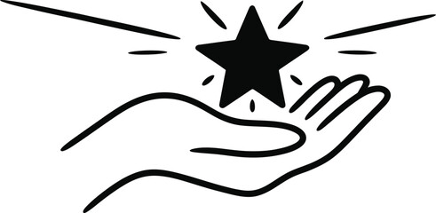 Hand Holding Shining Star Black and White Illustration