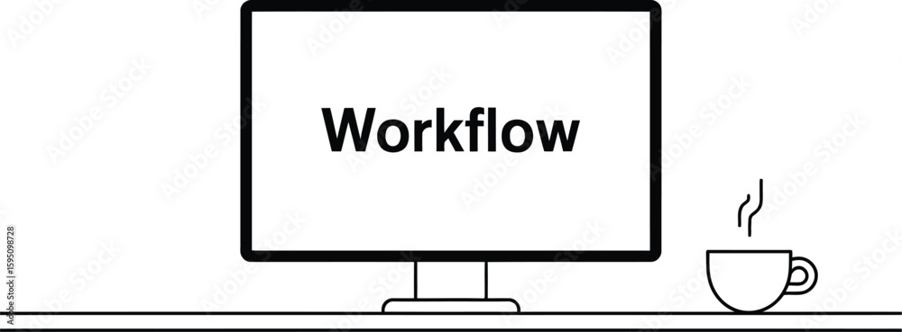 Fototapete workflow displayed on computer screen with coffee cup