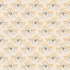 A charming seamless pattern features delicate yellow flowers